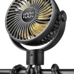 Portable Stroller Fan, 4000mAh Rechargeable Clip on Baby Fan 25H Battery Life, Head Detachable 360° Rotate Mini Fans, 4 Speed Personal Fans with Night Light for Car Seat Crib Bike Treadmill, Black