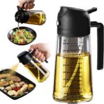 TrendPlain 16oz/470ml Glass Olive Oil Sprayer for Cooking – 2 in 1 Olive Oil Dispenser Bottle for Kitchen Gadgets and Air Fryer Accessories, Salad, BBQ – Black