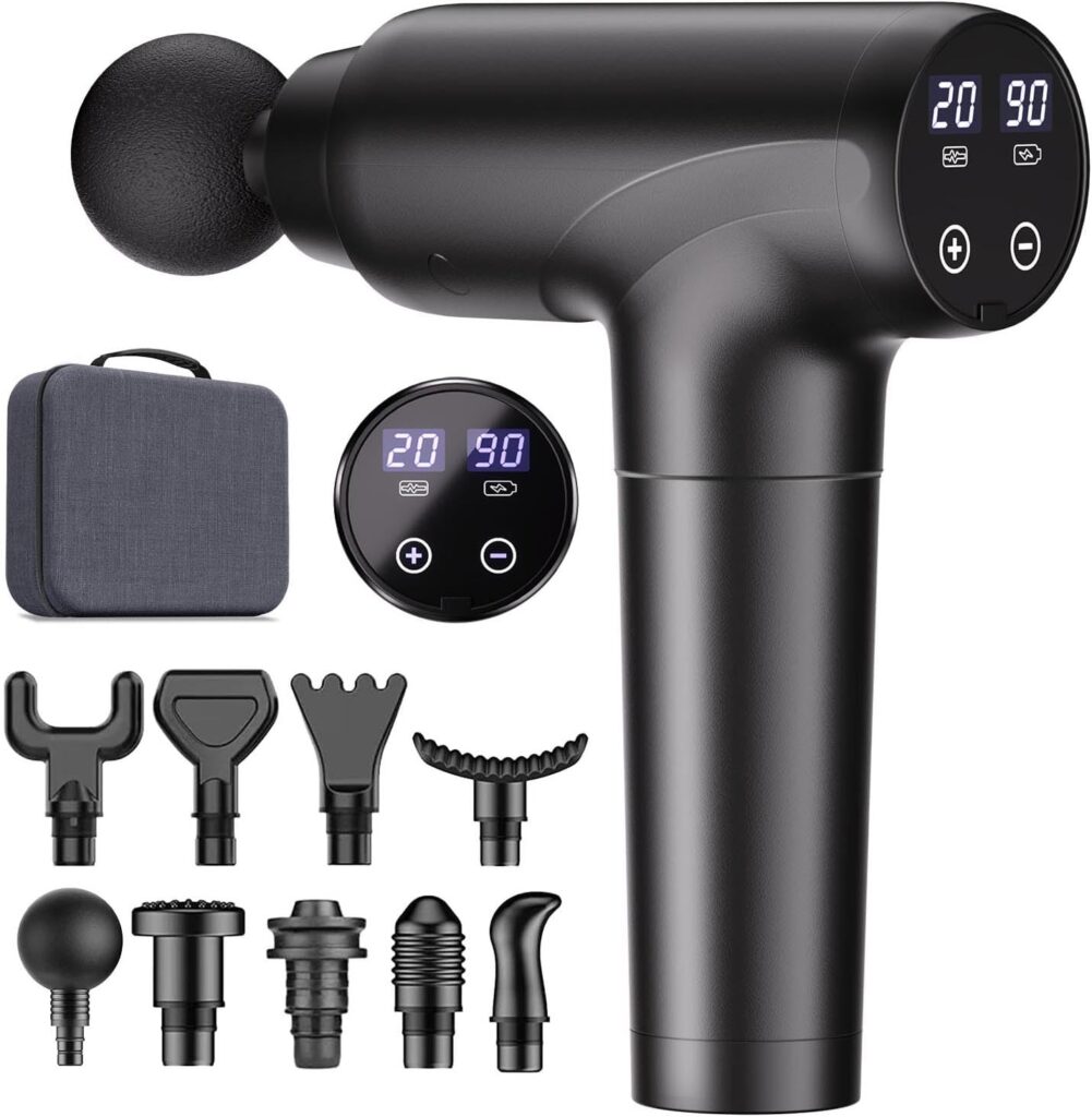 cotsoco Massage Gun Deep Tissue, Muscle Massage Gun with 9 Attachment Heads 20 Speeds & Silent Brushless Motor for Pain Relief, Handheld Percussion Back Massager Gun for Athletes(Black)