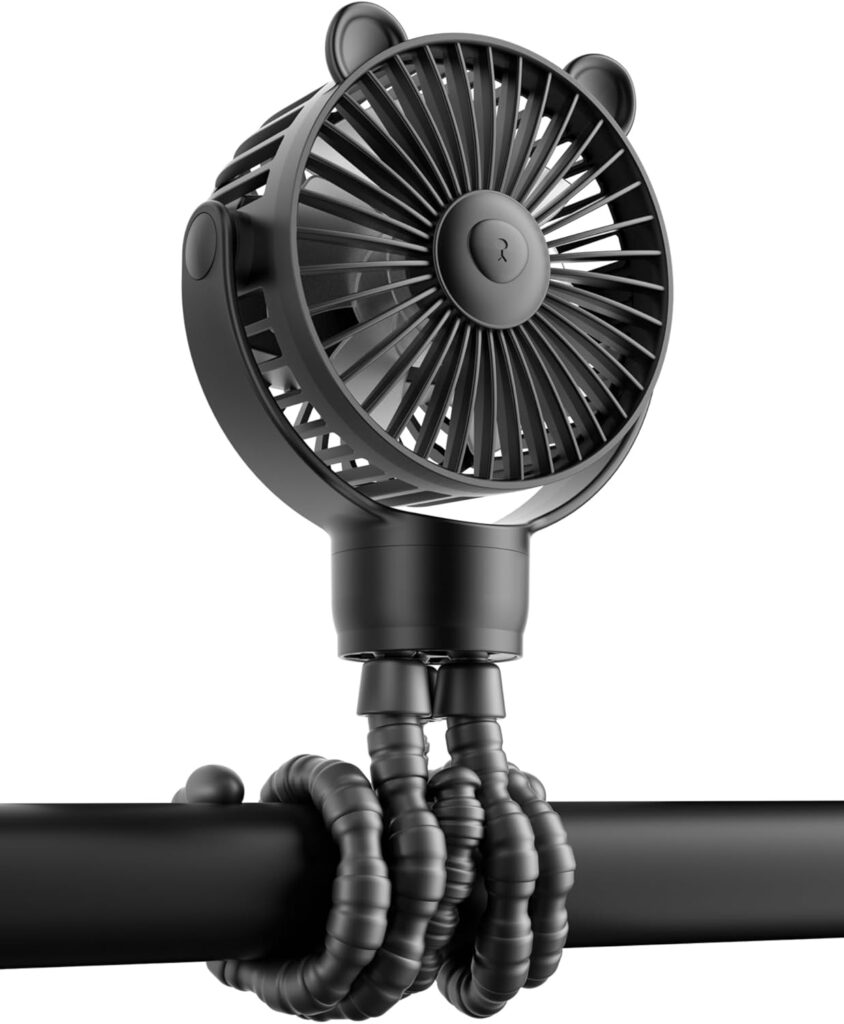 Baby Stroller Fan, Rechargeable Portable Fan with 2000 mAh Battery Operated,3 Wind Speed,360-Degree Rotation,Ultra-Low Noise Level,Safe mini fan for your baby
