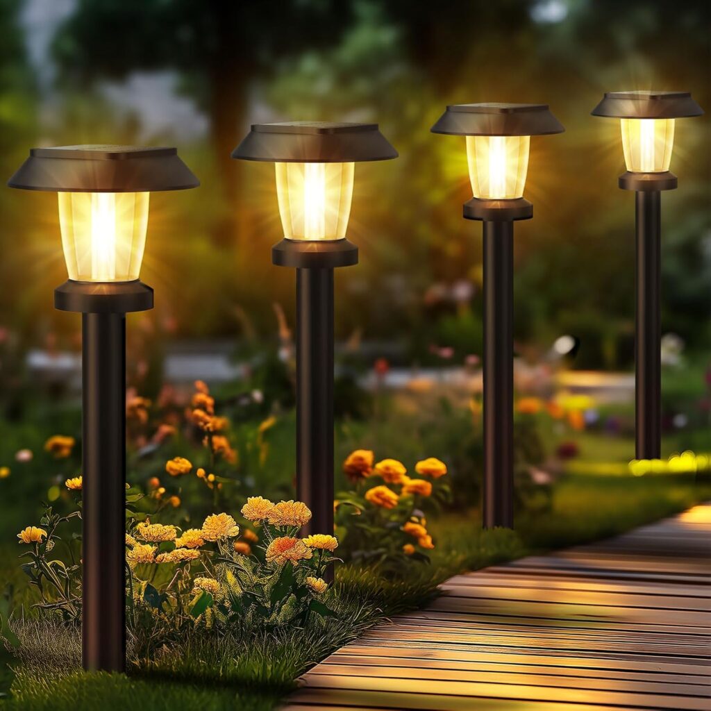 ALEPOD Solar Pathway Lights Outdoor – 8 Pack Solar Powered Garden Lights Waterproof, Decor Landscape Lighting with Three Lighting Modes for Yard, Lawn, Walkway, Driveway, Warm White
