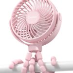 Stroller Fan Clip on for Baby, 4000mAh Rechargeable Battery Operated, Flexible Tripod, 3 Wind Speed, 360° Rotatable, Small Portable Fan for Car Seat Crib Backseat Beach Travel Camping, Pink