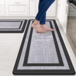 Mattitude Kitchen Mats Set of 2,Cushioned Anti-Fatigue Non-Skid Rug Sets Ergonomic Comfort Standing Mat for Kitchen, Floor, Office, Sink, Laundry, Black and Gray