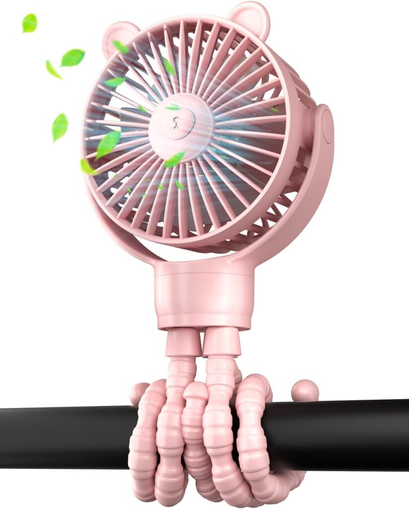 Portable Mini Stroller Fan, Battery Operated Small Clip on, Detachable Flexible Tripod Baby Fan with 3 Speed, Rechargeable Personal Fan for Car Seat Crib Treadmill Travel