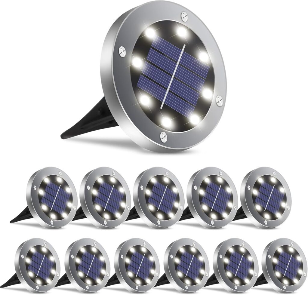 Solar Lights Outdoor 12 Pack, Solar Garden Outdoor Waterproof Pathway Lights Bright In-Ground Light Outdoor Lighting Decor for Lawn, Patio, Yard, Driveway, Step and Walkway White Light