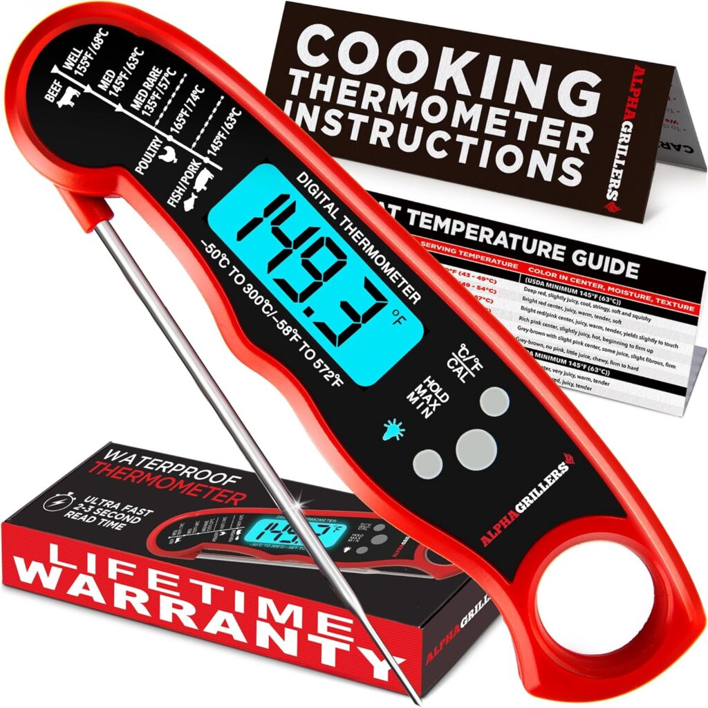 Alpha Grillers Meat Thermometer Digital – Instant Read Food Thermometer for Cooking Grilling Air Fryer Griddle Probe Kitchen Gadgets BBQ Accessories Gifts for Men Stocking Stuffers Him Dad Birthday