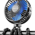 SWEETFULL Portable Stroller Fan with Display 4000mAh Battery Powered Mini Clip On Fan, 4-Speed Rechargeable Small Personal Cooling for Baby Car Seat Crib Travel – Black