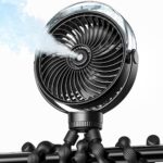 SWEETFULL Misting Stroller Fan – Portable Baby Fan with Spray Cooling, 4 Speeds, Quiet Rechargeable Fans for Travel, Outdoor, Golf Cart, Car Seat, Beach (Black)