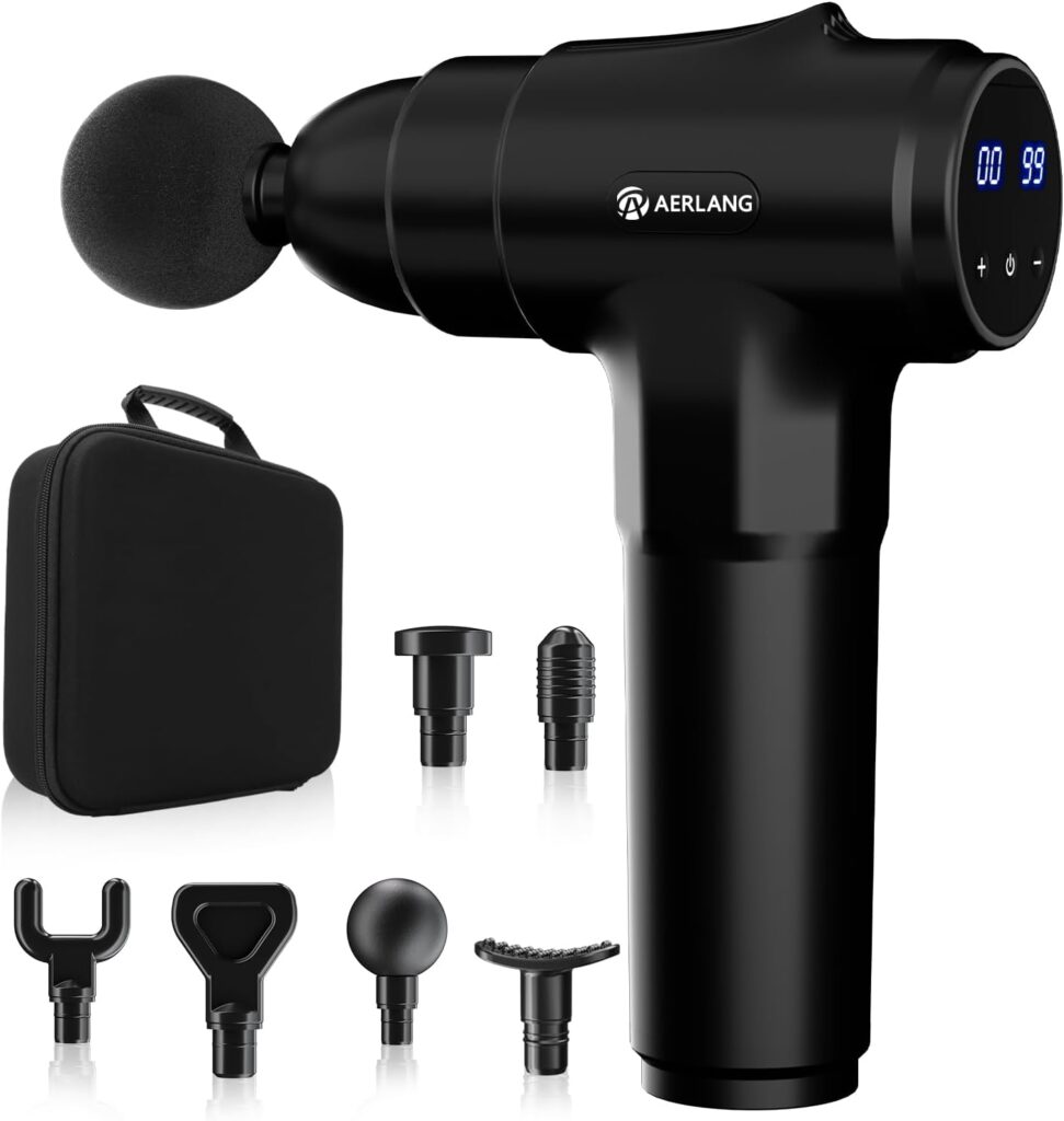 AERLANG Massage Gun, Deep Tissue Muscle Back Massage for Athletes Pain Relief, Percussion Massager with 6 Massages Heads & 20 Speed Fathers Birthday Day Gifts from Daughter Portable Back Massager Gun