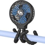 WiHoo Portable Stroller Fan, 11H Ultra-long Battery Life 3 Speed 360°Rotate, USB Rechargeable or Battery Operated Cooling Clip On for Baby Crib Travel Car Seat Black