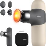 RENPHO Mini Thermal Massage Gun with Heat, Portable Deep Tissue Percussion Massager, Color Silicone Sleeves Travel Size with Carry Case, Grey