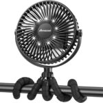 AMACOOL Baby Stroller Fan, 10000mAh Rechargeable, 50H Ultra-long Runtime, 3-Speed Portable Clip on Fan with LED Light, Timer, 360°Rotate Battery Operated Fans for Travel Car Seat Crib