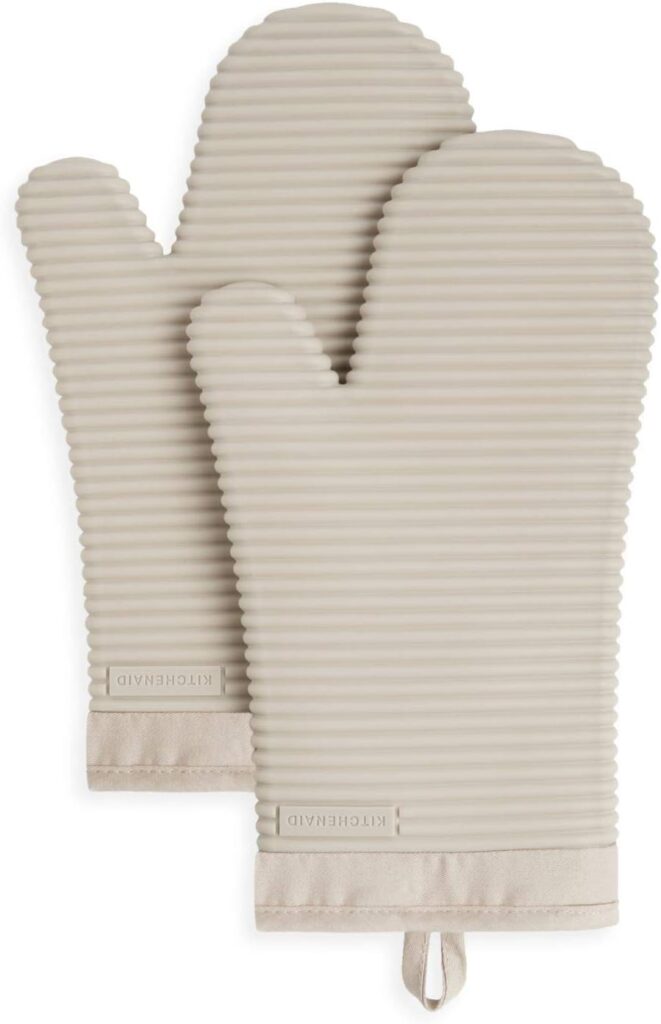 KITCHENAID Ribbed Soft Silicone Oven Mitt 2-Pack Set, 7.5″x13″, Milkshake