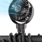 Stroller Fan: Rechargeable with TYPE-C Port, 4000mAh, 360° Rotatable, 3-Speed, Flexible Tripod, Clip Anywhere for Baby’s Comfort – Durable and Easy to Clean, Black
