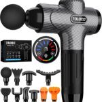 TOLOCO Massage Gun, Upgrade Deep Tissue Back Massager with 10 Replacement Heads, Percussion Massage Guns for Athletes for Pain Relief, Super Quiet Electric Massager for Treatment, Relax, Carbon