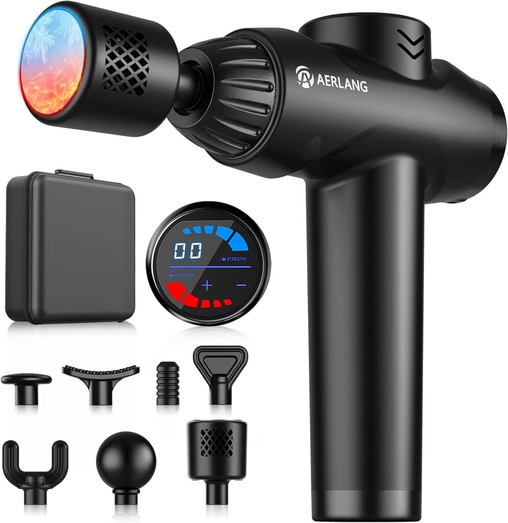 AERLANG Massage Gun with Heat and Cold,Deep Tissue Massage Gun, Back and Neck Massager for Pain Relief,Muscle Percussion Massager,Handheld Messager with 7Heads&Silent Birthday Gifts for him