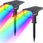 Solar Outdoor,40 LEDs Color Changing RGB Solar Landscape Path Lights,USB & Solar Powered Multicoloured Spotlights,14 Colors Auto Cycling Spotlights for Yard,Garden,2 Pack