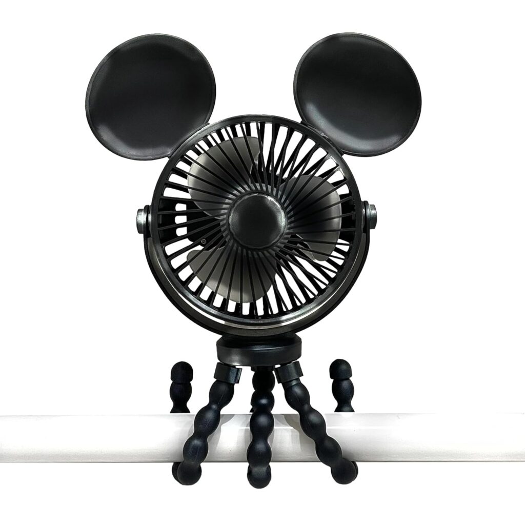 J.L. Childress Disney Baby Mickey Mouse Stroller Fan, Tripod Clip On Fan for Baby & Kids with 3 Speeds & 360 Rotation, use for Car, Travel, Handheld, Portable & Rechargeable, Summer Essential