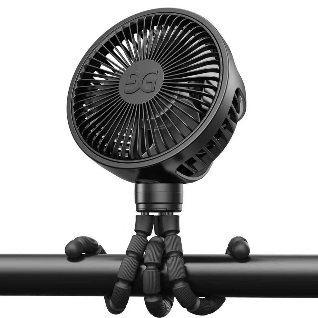 GUSGU Baby Stroller Fan with Clip, Rechargeable & Battery Operated Portable Fan with 16H Max Runtime, Hands Free 360° Adjustable Quiet Personal Fan for Travel, Car Seat, Crib, Trolley, Bedroom