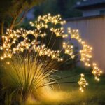 Solar Garden Lights, New Upgraded 2 Pack Solar Swaying Starburst Light, Waterproof Fireworks Outdoor Lights, Yard Patio Pathway Decoration, Warm White