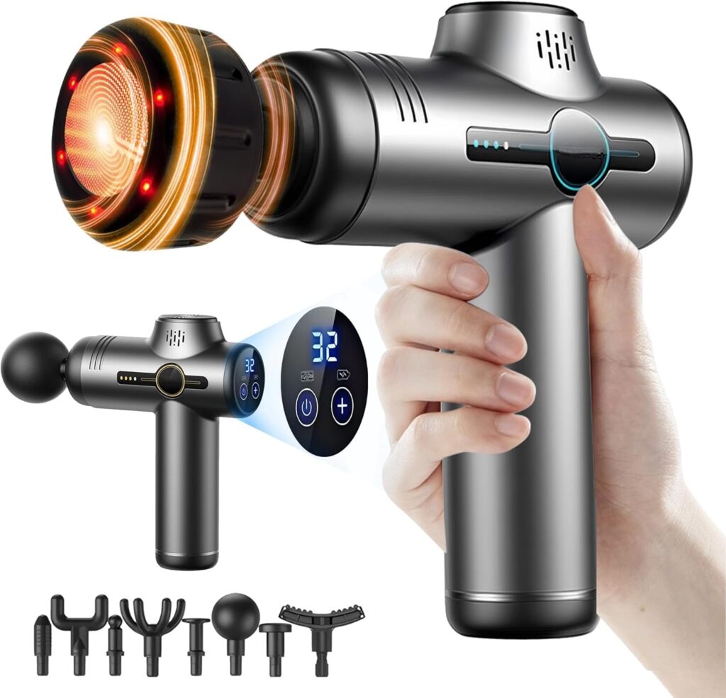 Massage Gun with Heat, Mini Massage Gun – Portable Handheld Muscle Pain Relief and Recovery Tool, Compact and Convenient for Travel and Home Use,