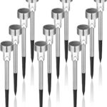 GIGALUMI Solar Lights Outdoor Waterproof, 12 Pack, Stainless Steel LED Solar Garden Lights for Patio, Lawn, Yard and Landscape, Cold White