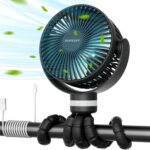 Momcozy 8000mAh Portable Stroller Fan, 27H Ultra-long Life Detachable 4 Speed 360°Rotate LED Night Light with 2 Modes, USB Rechargeable Handheld Cooling Fan for Travel/Bedroom/Car Seat