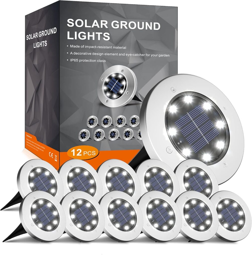 INCX Solar Lights for Outside,12 Pack Solar Lights Outdoor Waterproof, Solar Garden Lights Landscape Lighting for Patio Pathway Lawn Yard Deck Driveway Walkway, Cold White