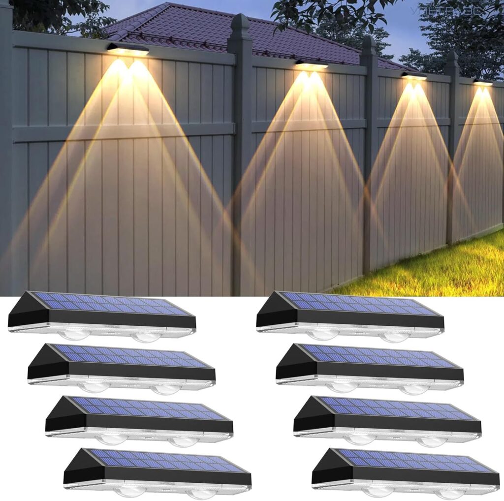 Solar Fence Lights Outdoor – 2700/4000/6000K 3 Mode, Waterproof LED, Fence Light Solar Powered for Outside, Backyard/Railing/Step/Patio/Wall and Home Improvement(8 Pack)