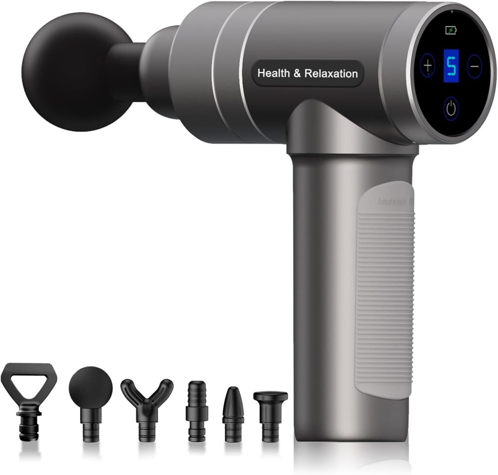 Massage Gun Deep Tissue,Birthday Gifts for Men Women,Gifts for Boyfriend Girlfriend – Neck Back Massager for Pain Relief Deep Tissue with 6 Heads & 5 Speeds,Prime Today 2025(Grey)