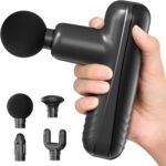 Mini Massage Gun, Powerful Handheld Muscle Massager for Back Pain Relief, Deep Tissue Percussion Small Massage Gun Travel Massager with 4 Massage Heads Silent Brushless Motor, Black