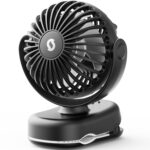 SWEETFULL Stroller Fan with Clip – Portable Mini Clip on Fan, 3 Speeds, 11Hrs Cooling, Cute Small Personal Desk Cooler for Baby Essentials, Bike Accessories, Car Seat, Umbrella, Carrier – Black