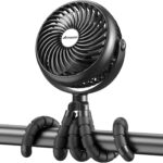 AMACOOL Baby Stroller Fan – 5000mAh Rechargeable, 3-Speed, Strong Yet Quiet, 360°Rotate Portable Clip on Fan for Travel, Car Seat, Crib, Bike, Treadmill, Beach Vacation Essentials