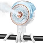 Ausic Stroller Fan with Mist, 100ml Misting Portable Fan for Stroller, Baby Fans with Detachable Tripod, Baby Essentials, Clip on Fans for Crib, Treadmill, Car Seat, Outdoor