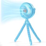 Comfort Zone Portable Stroller Fan, 3-Speed Rechargeable Clip-On with 360° Flexible Tripod, Battery Operated Cooling Fan for Strollers, Car Seats, Cribs, Treadmills, Light Blue