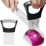 JAYVAR Onion Holder for Slicing, Onion Cutter Vegetable Chopper, Stainless Steel Tomato Slicer Vegetable Cutter for Potato, Avocados, Eggs, Food Slicer Assistant Tool for Fruit Lemon and Meat