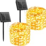 Brightown Solar String Lights, 2 Packs Total 66Ft 200 LED Solar Fairy Lights with 8 Modes, Waterproof Solar Lights for Outside Patio Yard Tree Wedding Christmas(Warm White)