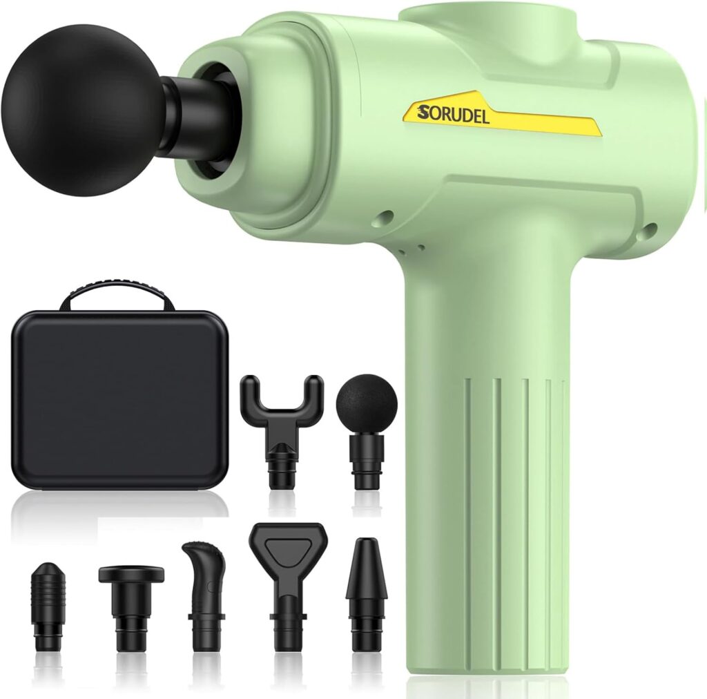 Massage Gun,Massage Gun Deep Tissue for Pain Relief with 7 Massage Heads & 6 Speeds and Carrying Case (Green)