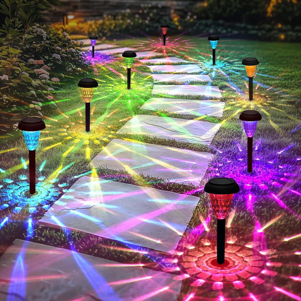 Solar Lights Outdoor Waterproof 12 Pack Solar Pathway Lights Color Changing Outdoor Lights for Garden Yard Patio Driveway Walkway Lawn Halloween Christmas Landscape Decor