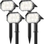 Brightown 4Pack Solar Spot Lights Outdoor with 58 LED & 1800mAh, IP67 Solar Lights Outdoor Waterproof with 3 Light Modes, 2-in-1 Dual Use Outdoor Solar Lights for Yard, Garden and Pathway (Cool White)