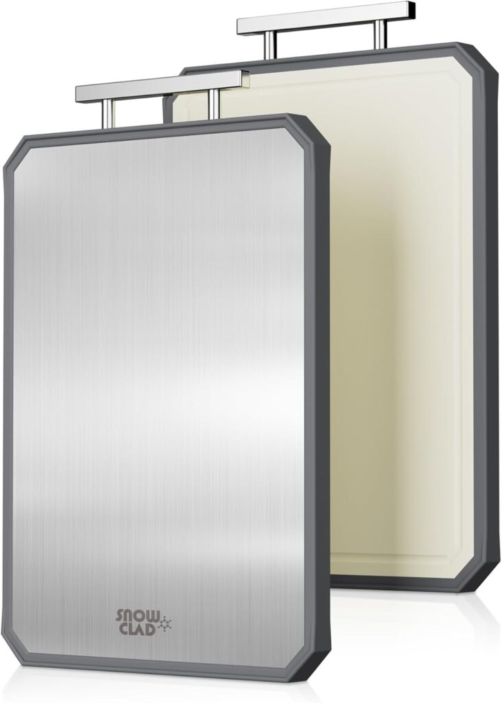 SNOWCLAD Stainless Steel Cutting Board,Double Sided Steel Cutting Boards for kitchen,Stainless Steel/Wheat straw pp Large Board for meat,non toxic Chopping,16 * 11 Inch,Dishwasher Safe