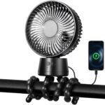50H Portable Stroller Fan, 15000mAh Ultra-Long Battery Powered Rechargeable Personal Fans, Tripod Clip Fan with Auto Rotation,3 Speed Desk Handheld Cooling for Travel Car Seat Bedroom