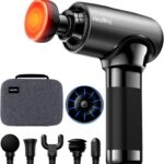 Massage Gun Deep Tissue with Heat Head, Handheld Muscle Back Massager with Carry Case, Portable Percussion Massager Gun with 6 Replacements for Athletes Pain Relief