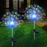 Solar Garden Lights Outdoor Waterproof, 2 Pack 120 LED Solar Firework Lights Decorative Garden Décor Outside for Flowerbed Pathway Party Christmas Decoration, Multicolor