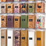 Airtight Food Storage Containers with Lids, Vtopmart 24 pcs Plastic Kitchen and Pantry Organization Canisters for Cereal, Dry Food, Flour and Sugar, BPA Free, Includes 24 Labels,Black