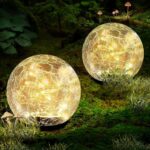 Garden Solar Ball Lights Outdoor Waterproof, 50 LED Cracked Glass Globe Solar Power Ground Lights for Path Yard Patio Lawn, Christmas Decoration Landscape Warm White(2 Pack 4.7”)