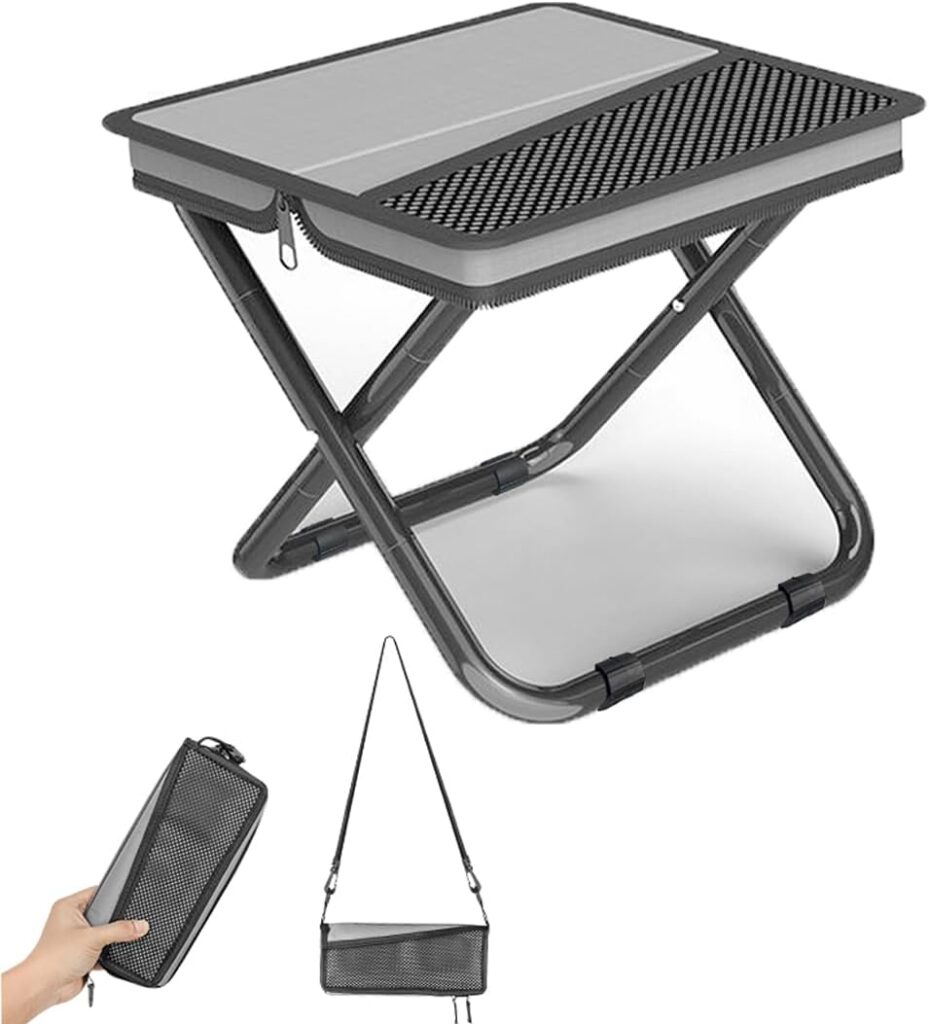 2-in-1 Collapsible Camping Stool & Sling Bag / 220LB Load Capacity Folding Portable Fishing Stool/Collapsible Stool for Camping, Hiking, Fishing, Gardening & Beach Outdoor Activities (Grey, M)