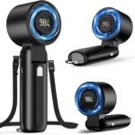 4 in 1 Handheld Portable Turbo Fan, 180° Foldable 6-Speed (1-100) Mini Fan, 5000mAh Rechargeable Battery Operated up to 15 Working Hours, LED Display Personal Cooling for Travel Indoor Outdoor