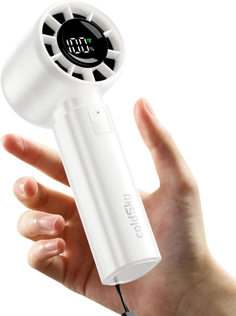 coldSky Portable Handheld Turbo Fan,5 Speeds High Speed Personal Fan With Digital Display,4000mAh Rechargeable Small Fans Max 12Hrs Cooling Fans For Outdoor, Travel Essentials