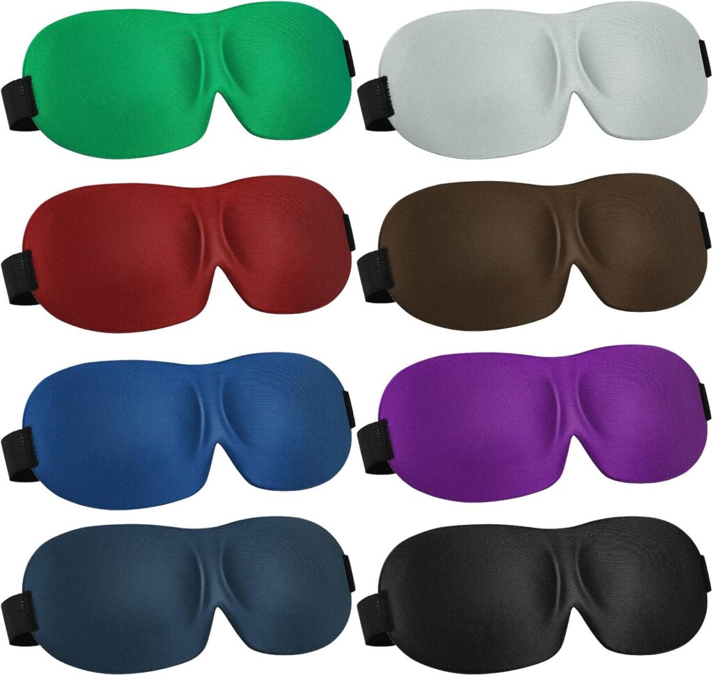 8 Pcs Sleep Eye Mask 3D Contoured Eye Mask Blackout Eye Covers for Sleeping with Adjustable Strap Block Out Light Night Blindfolds Soft Comfy Eye Shade for Women Men(Large,Fresh Colors)